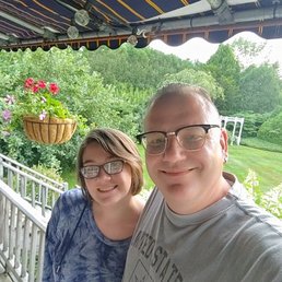 Enjoying the garden from the back porch of the Inn.