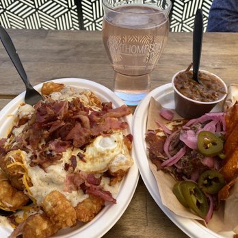 Thompson Brewing - Breakfast tots and brisket quesa taco - American Near Me - Riverside, California Thompson Brewing - Breakfast tots and brisket quesa taco - American Near Me - Riverside, California