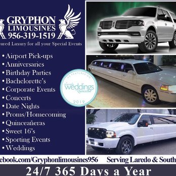 Gryphon Limousines - We not only do service in Laredo but in all surrounding cities within a 150 mile radius. Some restrictions apply. - Limos Near Me Gryphon Limousines - We not only do service in Laredo but in all surrounding cities within a 150 mile radius. Some restrictions apply. - Limos Near Me