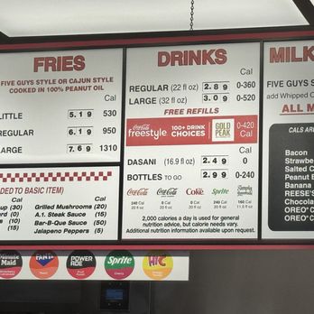 Five Guys - Drink and fries menu - Burgers Near Me - York, Pennsylvania