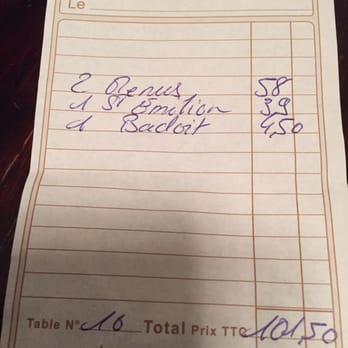 Aux Bons Enfants - The bill for two in Cannes - 3 courses each plus wine and sparkling water - French Near Me - Cannes, 06