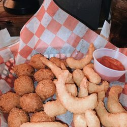 Sachse Ice House - Shrimp and hush puppies. Absolutely zero flavor in the batter more than likely just frozen and fried.