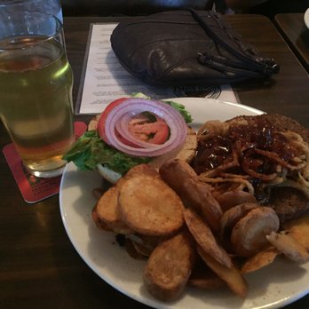 Broad Ripple Brewpub - Veggie cheese curd burger, fries, & Broad Ripple summer shandy beer - Vegetarian Near Me - Indianapolis, Indiana