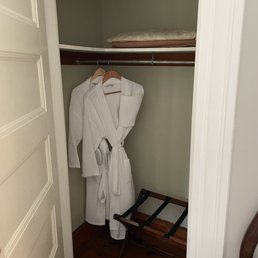 Large closet space with TWO luggage racks! Love that :) robes as well! Large closet space with TWO luggage racks! Love that :) robes as well!