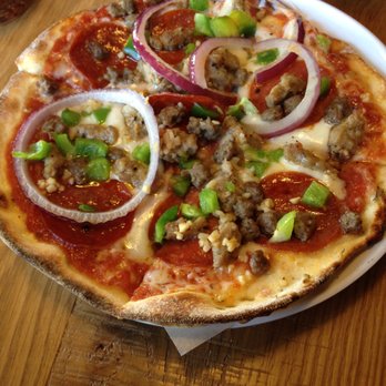 MOD Pizza - Mini size Mad Dog (pepperoni, sausage & beef) + onions, peppers & garlic - Fast Food Near Me - York, Pennsylvania MOD Pizza - Mini size Mad Dog (pepperoni, sausage & beef) + onions, peppers & garlic - Fast Food Near Me - York, Pennsylvania