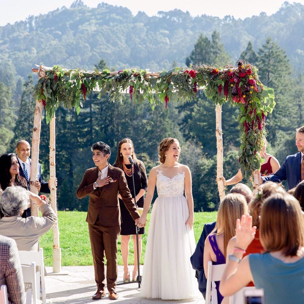 Under Carol's white birch chuppah Under Carol's white birch chuppah