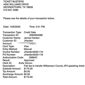 Texas Ticket Busters - Paid receipt for services. - Traffic Ticketing Law Near Me - Georgetown, Texas Texas Ticket Busters - Paid receipt for services. - Traffic Ticketing Law Near Me - Georgetown, Texas