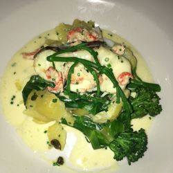 The Wesley House - Black cod, crayfish, new potatoes, broccoli, savory white sauce.