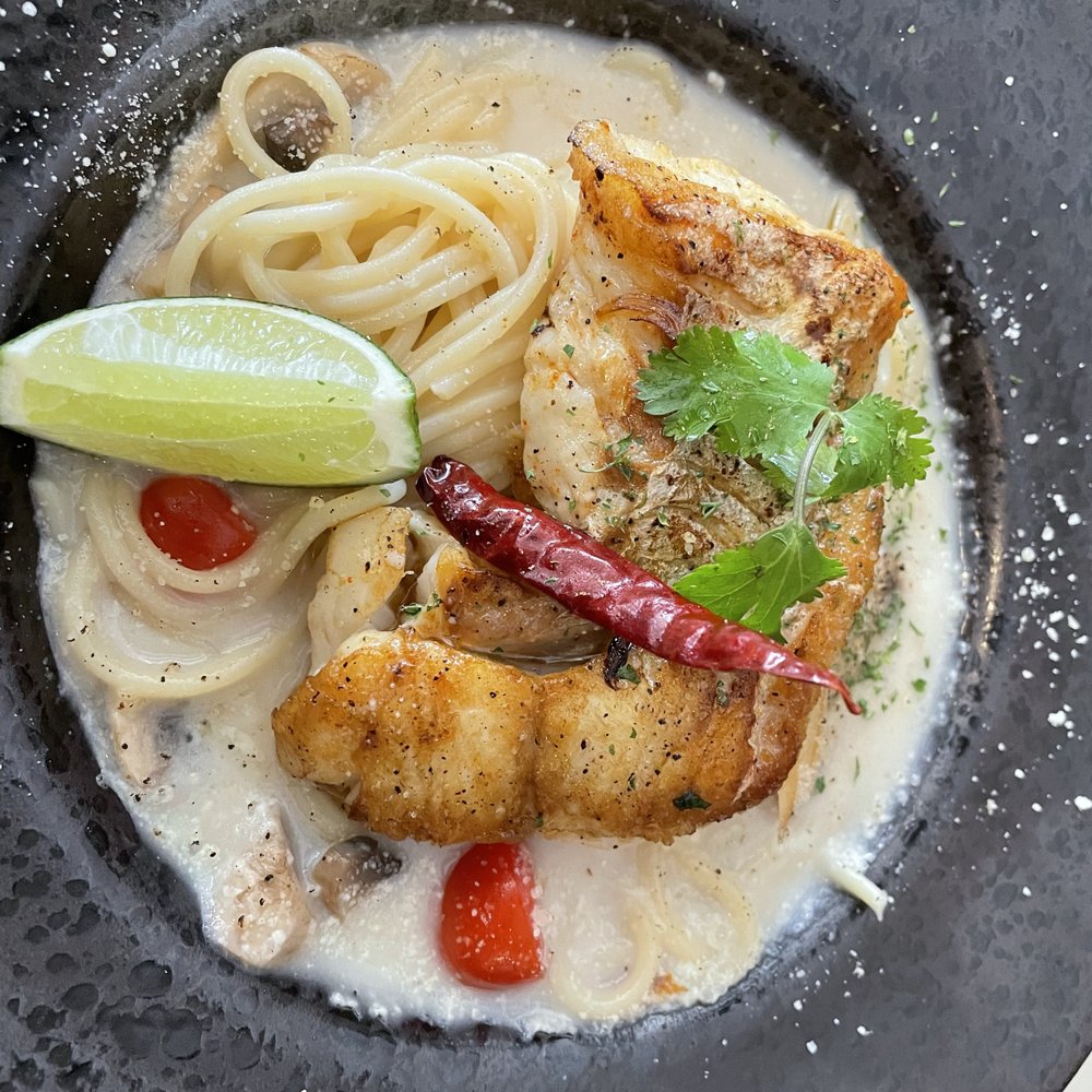 Black Ruby - Tom Kha White Sauce with Grilled Cod - Asian Fusion Near Me - Cambridge, Massachusetts Black Ruby - Tom Kha White Sauce with Grilled Cod - Asian Fusion Near Me - Cambridge, Massachusetts