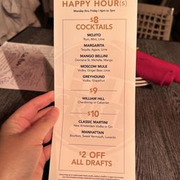 Happy hour menu