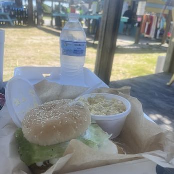 The Shark Shack - Fish Reuben sandwich with a side of potato salad - Seafood Near Me - Atlantic Beach, North Carolina The Shark Shack - Fish Reuben sandwich with a side of potato salad - Seafood Near Me - Atlantic Beach, North Carolina