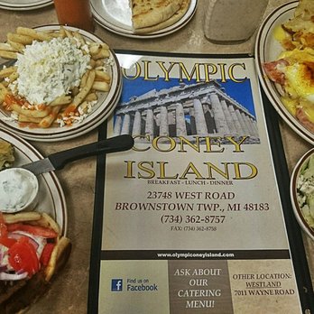 Olympic Coney Island - GREEK combo Feta Fries Eggs Bennie,  Greek Salad,  Gyro n Spinach Pie Wowed - American Near Me - Brownstown Twp, Michigan
