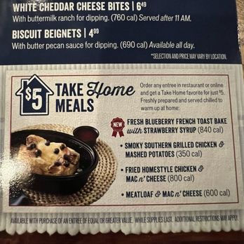 Cracker Barrel Old Country Store - A great deal to take an extra meal home for only $5... - Southern Near Me - Nashville, Tennessee Cracker Barrel Old Country Store - A great deal to take an extra meal home for only $5... - Southern Near Me - Nashville, Tennessee