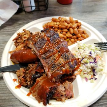 Big John's Texas BBQ - Sampler with Cole Slaw - Barbeque Near Me - Page, Arizona Big John's Texas BBQ - Sampler with Cole Slaw - Barbeque Near Me - Page, Arizona