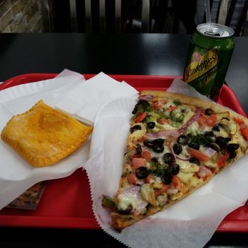Lucky Pizza - Beef Patty & Veggie Slice w/Ginger ale - Pizza Near Me - Long Island City, New York Lucky Pizza - Beef Patty & Veggie Slice w/Ginger ale - Pizza Near Me - Long Island City, New York