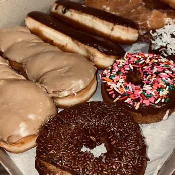 Miss Donuts and Bakery - Maple, Cake donuts w/sprinkles & w/ coconut, bear claw and cinnamon role. - Donuts Near Me - Torrance, California Miss Donuts and Bakery - Maple, Cake donuts w/sprinkles & w/ coconut, bear claw and cinnamon role. - Donuts Near Me - Torrance, California