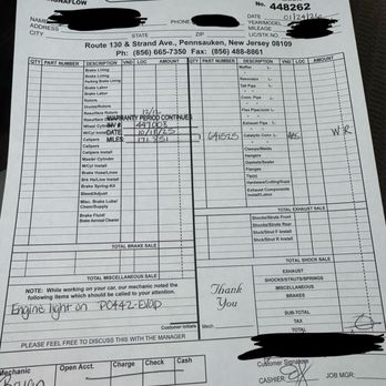 Penn Muffler & Brake - Receipt for a replaced catalytic converter that was free through the warranty - Auto Repair Near Me - Pennsauken, New Jersey Penn Muffler & Brake - Receipt for a replaced catalytic converter that was free through the warranty - Auto Repair Near Me - Pennsauken, New Jersey