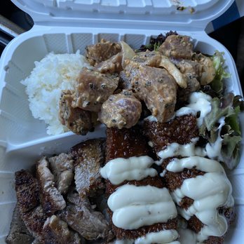 808 Plates Maui - Combo plate with ribeye steak and garlic ahi katsu w/ side spicy poke - Food Trucks Near Me - Kahului, Hawaii