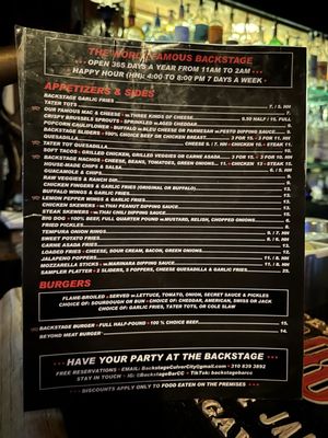 Menu photo 1 Backstage Bar & Grill Culver City, CA Menu photo 1 Backstage Bar & Grill Culver City, CA