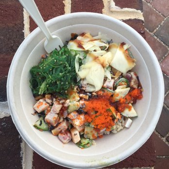 Poke Sushi Bowl - Volcano bowl with some additional fish roe and seaweed salad - Sushi Bars Near Me - Charlottesville, Virginia Poke Sushi Bowl - Volcano bowl with some additional fish roe and seaweed salad - Sushi Bars Near Me - Charlottesville, Virginia