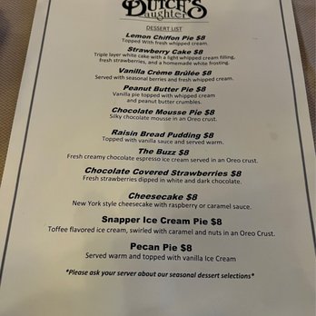 Dutch's Daughter - Menu-Dessert - Seafood Near Me - Frederick, Maryland Dutch's Daughter - Menu-Dessert - Seafood Near Me - Frederick, Maryland