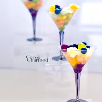 CoCos Charmed - three martini glasses filled with fruit - Custom Cakes Near Me