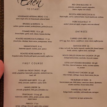 Eden - Menu - New American Near Me - Chicago, Illinois