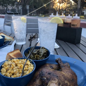 Mojo Old City BBQ - Roast chicken with collard greens and smoked corn - Barbeque Near Me - St. Augustine, Florida