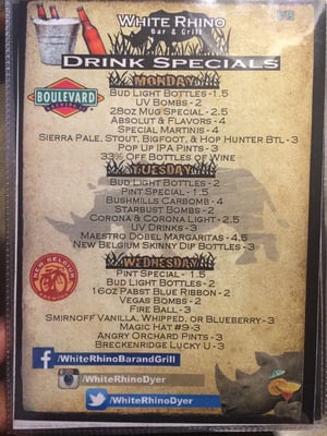 Menu photo 6 White Rhino Bar & Grill Dyer, IN Menu photo 6 White Rhino Bar & Grill Dyer, IN