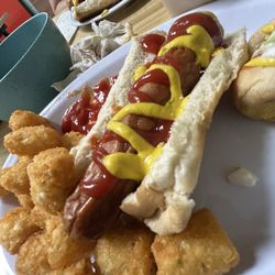 Hot Dogs with slaw and tots