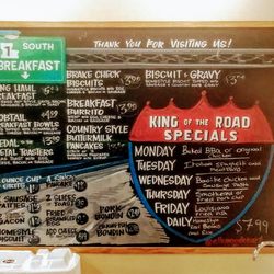 King of the Road Kitchen - There's the menu board it's nothing fancy but it's home cooking and stick to your rib kind of food. and very reasonable prices too