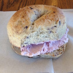 The Ultimate Bagel - Blueberry bagel with huckleberry cream cheese.