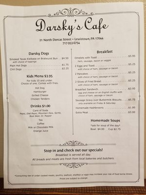 Menu photo 1 Darsky's Cafe Lewistown, PA