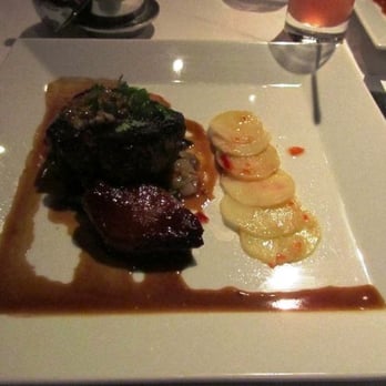 Gary Danko - Seared Filet of Beef with Potatoes Panadera, Swiss Chard, Cassis Glazed Shallots and Bordelaise Butter - New American Near Me - San Francisco, California