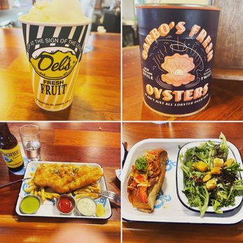 Garbo’s - Del's lemonade, fish and chips, main lobster roll with side salad - Seafood Near Me - Austin, Texas Garbo’s - Del's lemonade, fish and chips, main lobster roll with side salad - Seafood Near Me - Austin, Texas