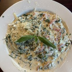 Laura's 2 Pizzeria - Salmon with spaghetti in a cream sauce with roasted red peppers.  Amazing!