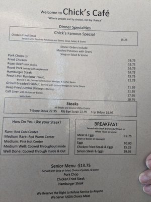 Menu photo 1 Chick's Cafe Heber City, UT Menu photo 1 Chick's Cafe Heber City, UT