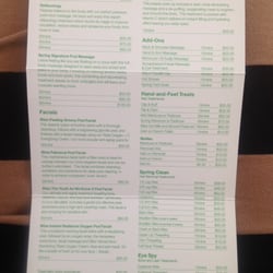 Spring Day Spa - Treatment menu