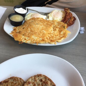 Perkins American Food - Potato pancakes bacon and two eggs over easy served with apple sauce and sour cream - Bakeries Near Me - Newburgh, New York
