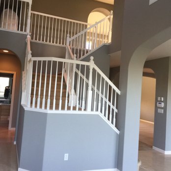 Perkins Painting - After of the bannister and walls newly painted gray - Painters Near Me Perkins Painting - After of the bannister and walls newly painted gray - Painters Near Me