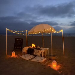 Santa Monica Picnic - So dreamy at night with the string lights and candles. Heart eyes!