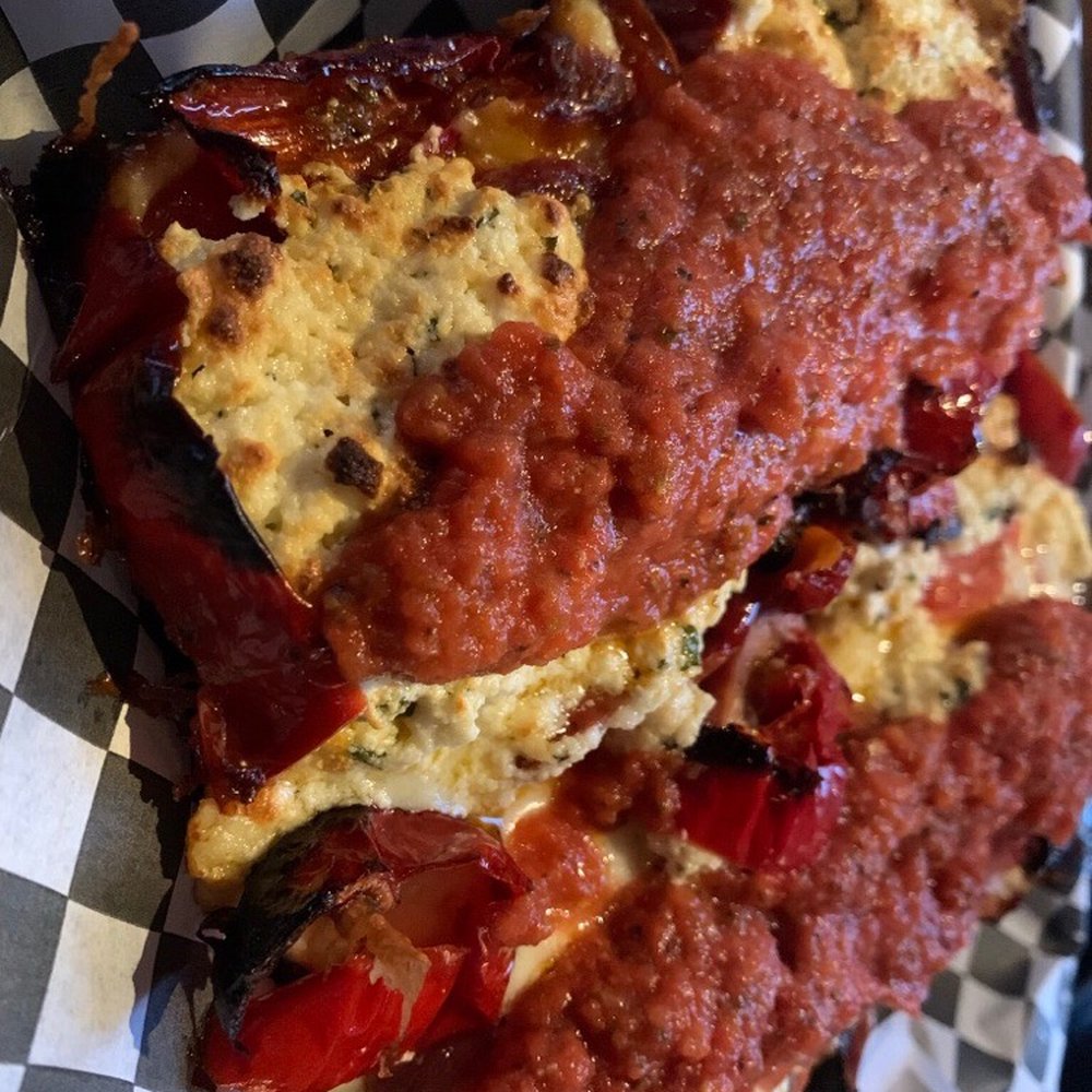 Lazy Days Brewing  - "All the Lights" Detroit style pizza:Brick cheese, Pepperoni, Double~Smoked Sausage, Mushrooms,peppers, Crazy Sauce add Ricotta - Breweries Near Me - Beaverton, Oregon