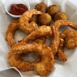Fried shrimp and hush puppies Fried shrimp and hush puppies