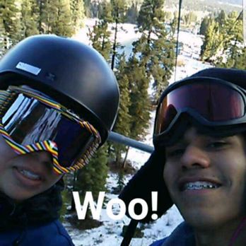 Big Bear Vacations - Us on the lift at Big Bear Mountain Resort, a 5 minute drive from the property. - Vacation Rentals Near Me - Big Bear Lake, California