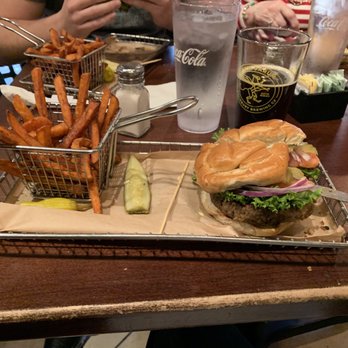 Hops Burger Bar - The nutty patty with sweet potato fries. - Burgers Near Me - Greensboro, North Carolina Hops Burger Bar - The nutty patty with sweet potato fries. - Burgers Near Me - Greensboro, North Carolina