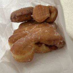 Apple bear claw, blueberry cake donut, donut holes