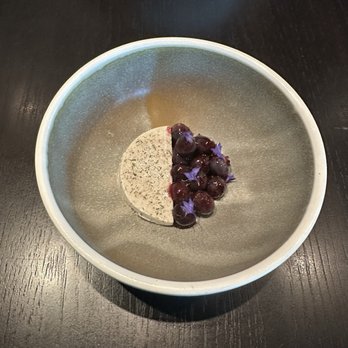 Published on Main - Panna cotta w lemon verbena, blueberries with stewed blueberry sauce - Tapas/Small Plates Near Me - Vancouver, British Columbia