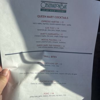 The Observation Bar - Menu - Bars Near Me - Long Beach, California