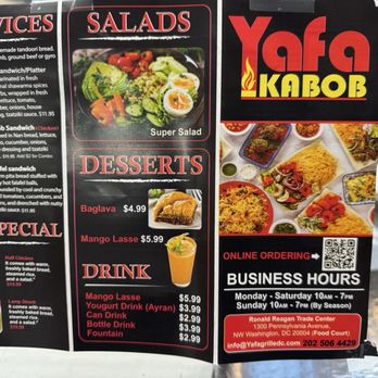 Yafa Kabob - Specials and drinks menu - Mediterranean Near Me - Washington, DC, District of Columbia