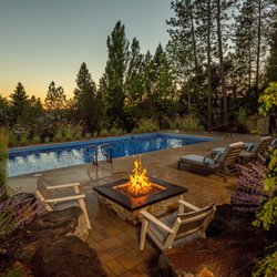 Alderwood Landscaping - Paver patio and fire pit with outdoor lap pool